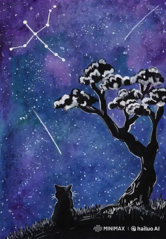 Starry Night: Cat Silhouette and Constellation Timelapse – AI Generated Video | Hailuo AI