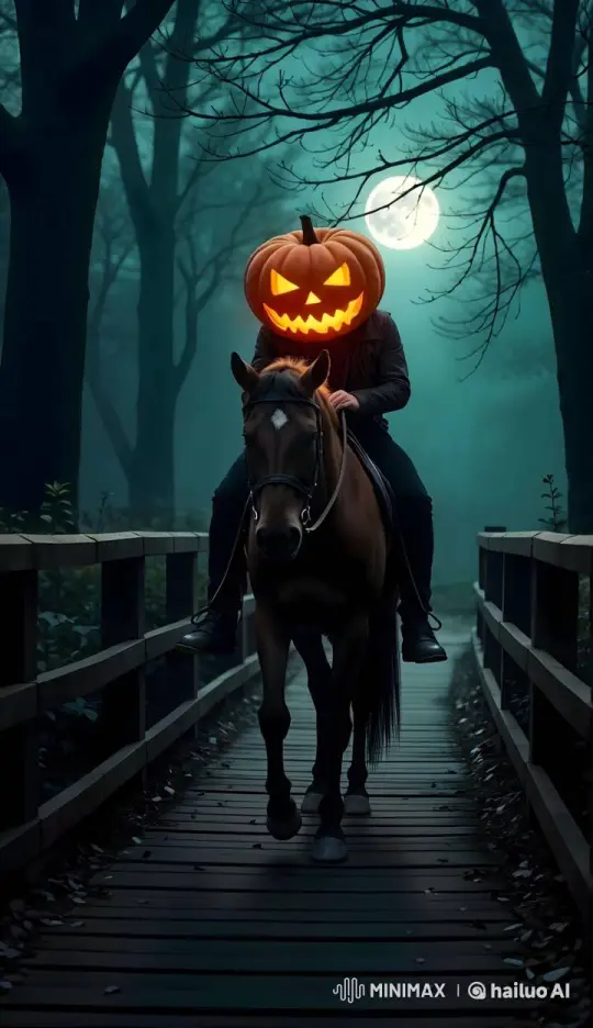 Spooky Figure Rides Through Foggy Forest on Horseback – AI Generated Video | Hailuo AI