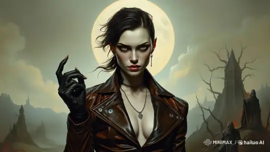 Mysterious Woman in Moonlit Landscape with Ominous Figures – AI Generated Video | Hailuo AI