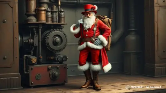 Santa Meets Steampunk Machinery in Festive Fusion – AI Generated Video | Hailuo AI