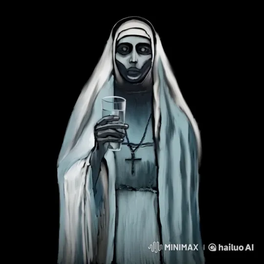Ghostly Nun Approaches with Haunting Gaze and Rattling Veil – AI Generated Video | Hailuo AI