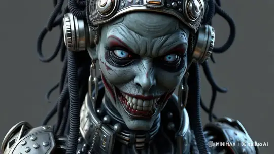 Eerie Robotic Figure with Menacing Smile and Glowing Eyes – AI Generated Video | Hailuo AI