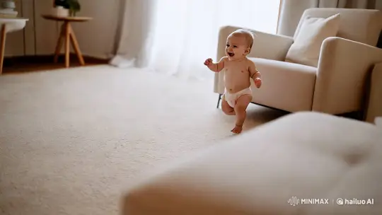 Joyful Baby and Kitten Play in Serene Home – AI Generated Video | Hailuo AI