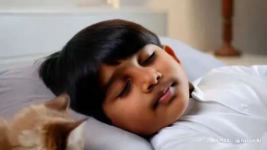 Arab Boy Awakens to Playful Kitten's Affection – AI Generated Video | Hailuo AI