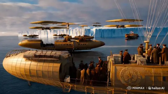 The Grand Dirigible Expedition to the Ice Wall – AI Generated Video | Hailuo AI