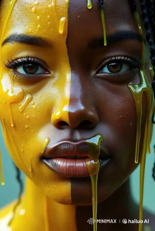 Happy Person Enjoying Yellow Liquid Flowing Down Face – AI Generated Video | Hailuo AI