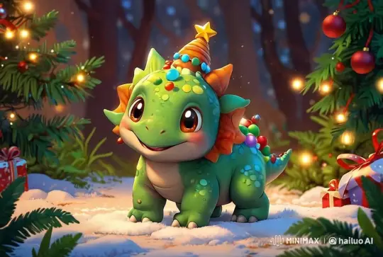 Festive Dinosaur Frolics in Holiday Forest Wonderland – AI Generated Video | Hailuo AI