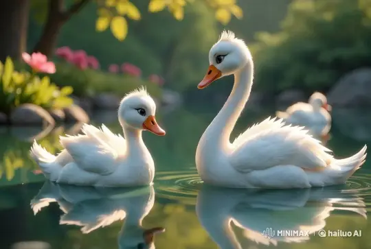 Graceful Swans Reflect in Serene Pond – AI Generated Video | Hailuo AI