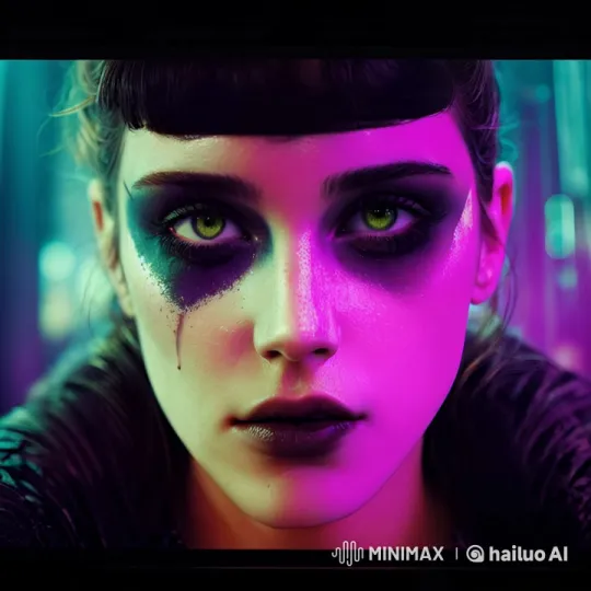 Woman with Green Eyes in Futuristic Neon Setting – AI Generated Video | Hailuo AI
