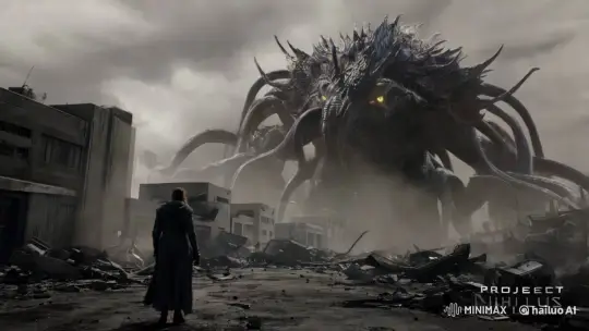 Colossal Creature Dominates Post-Apocalyptic Cityscape – AI Generated Video | Hailuo AI