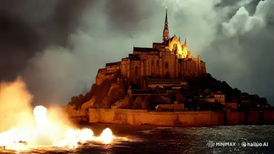 Mont Saint-Michel Under Siege: Aesthetic Conflict Scene – AI Generated Video | Hailuo AI