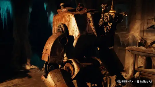 Rusty Robot Awakens in Haunted Workshop Setting – AI Generated Video | Hailuo AI