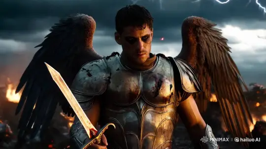 Warrior Angel Stands Resolute Amidst Chaos – AI Generated Video | Hailuo AI