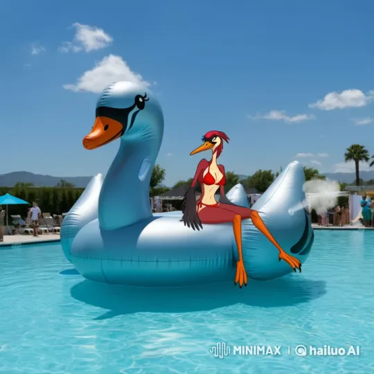 Giant Inflatable Swan Deflates at Summer Pool Party – AI Generated Video | Hailuo AI