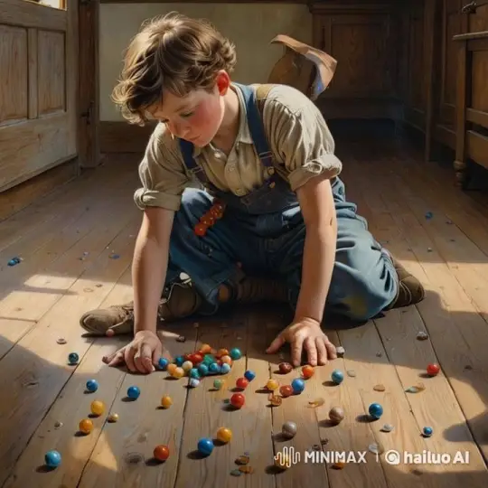 Boy Playing with Marbles in Vintage 1920s Setting – AI Generated Video | Hailuo AI