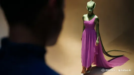 Extraterrestrial Elegance: Alien Model in Lilac and Green Scales – AI Generated Video | Hailuo AI