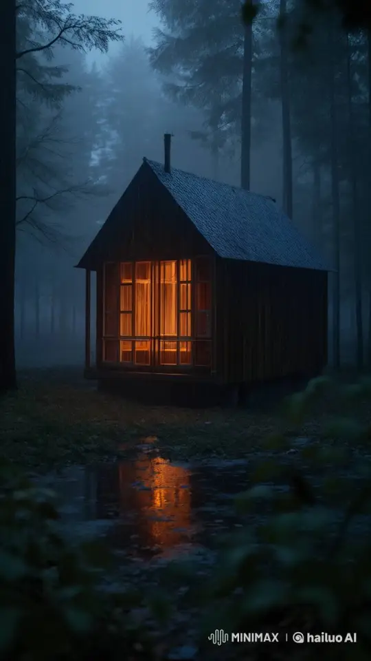 Secluded Cabin in the Woods at Twilight – AI Generated Video | Hailuo AI