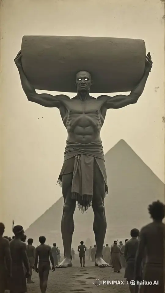 Nephilim Giant Walks with Stone Amidst Ancient Reverence – AI Generated Video | Hailuo AI