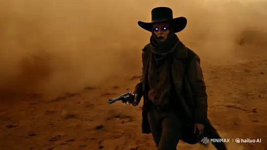 Mysterious Gunslinger in Apocalyptic Desert Storm – AI Generated Video | Hailuo AI