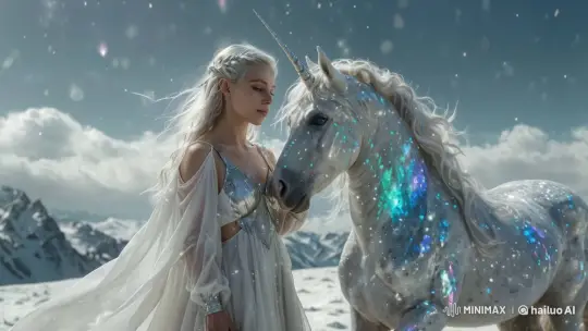 Neon City: Silver-Haired Woman and Unicorn in Pixel Perfection – AI Generated Video | Hailuo AI