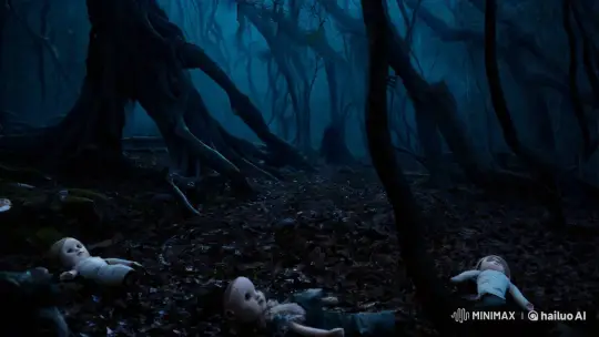 Eerie Forest Chase with Shadowy Figure and Distorted Scream – AI Generated Video | Hailuo AI