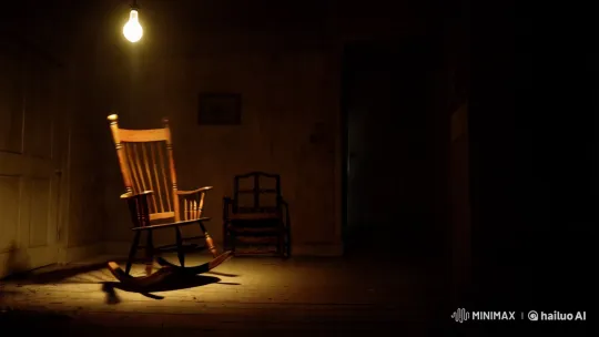Mysterious Rocking Chair in Dimly Lit Abandoned House – AI Generated Video | Hailuo AI