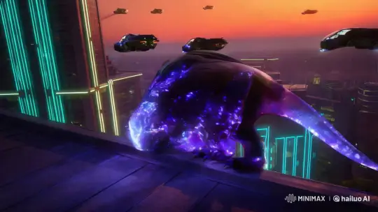 Luminescent Creature's Fluid Dance at Dusk in Futuristic City – AI Generated Video | Hailuo AI