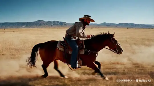 Cowboy Racing in Photorealistic 4K Cinematic Scene – AI Generated Video | Hailuo AI