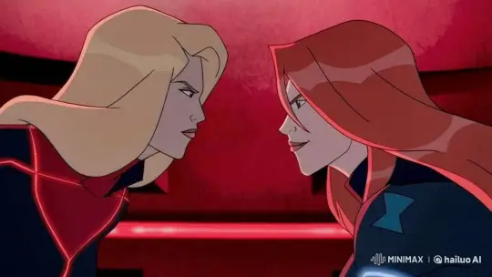Natasha and Yelena Share an Intimate Kiss in Red-Lit Scene – AI Generated Video | Hailuo AI