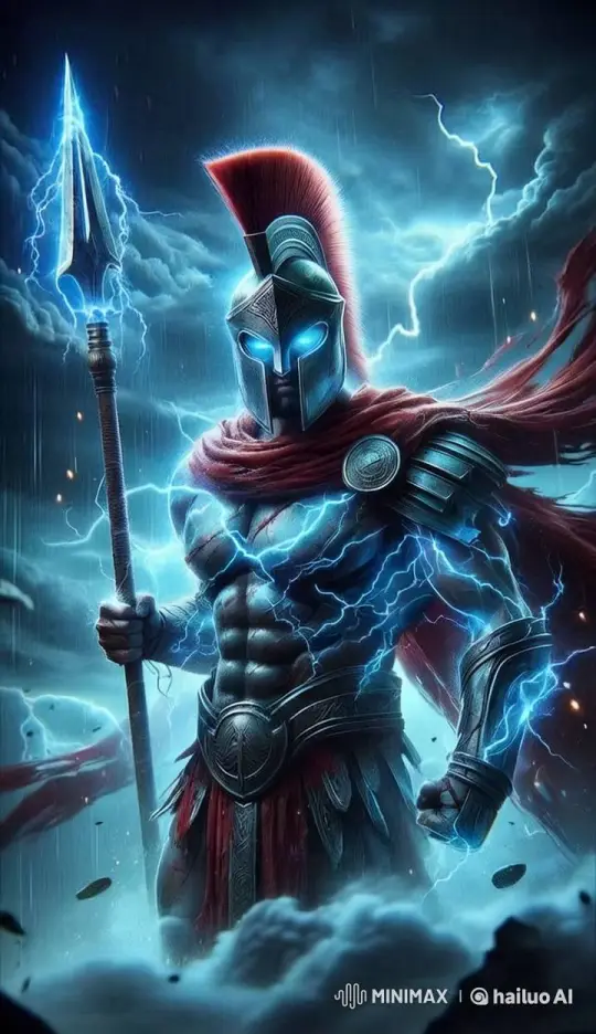 Electric Warrior Stands Resolute in Stormy Ambiance – AI Generated Video | Hailuo AI