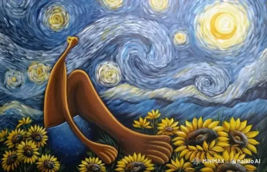 Whimsical Character Offers Sunflower in Starry Night – AI Generated Video | Hailuo AI