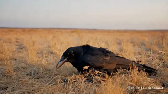 Decayed Crow in Golden Grass at Twilight – AI Generated Video | Hailuo AI