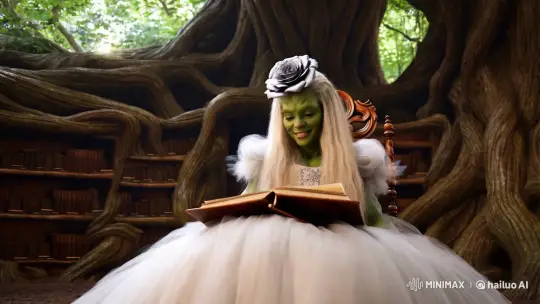 Orc Woman in Enchanted Arboreal Library – AI Generated Video | Hailuo AI