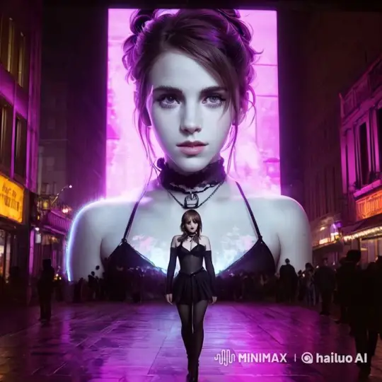 Young Woman Struts Confidently Down Neon-Lit Street – AI Generated Video | Hailuo AI