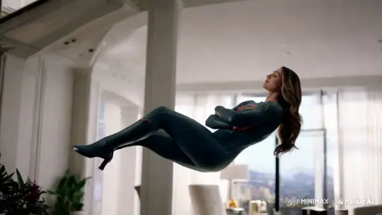 Superheroine Glides Gracefully in Minimalist Home – AI Generated Video | Hailuo AI