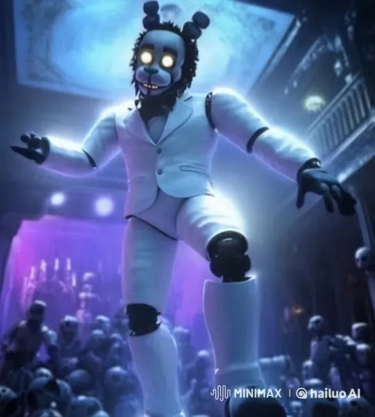 Animated Robot Leads Menacing Dance in Dimly Lit Room – AI Generated Video | Hailuo AI