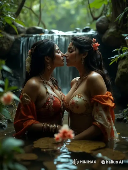 Romantic Intimacy in a Lush Jungle Stream – AI Generated Video | Hailuo AI