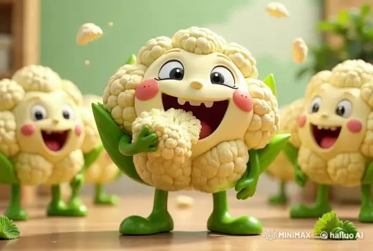 Animated Cauliflower Characters Enjoy Eating Cauliflower – AI Generated Video | Hailuo AI
