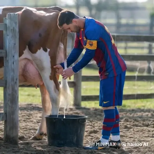 Messi Milks a Cow in Full Barcelona Kit – AI Generated Video | Hailuo AI
