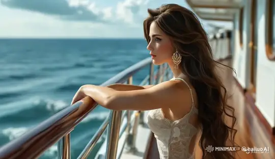 Contemplative Woman on Ship's Deck Watching the Sea – AI Generated Video | Hailuo AI
