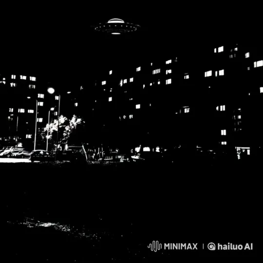 Mysterious Night Scene with UFO Over Residential Area – AI Generated Video | Hailuo AI