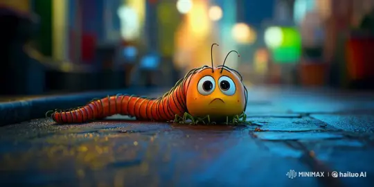 Sad Caterpillar's Melancholic Journey Through the Night – AI Generated Video | Hailuo AI