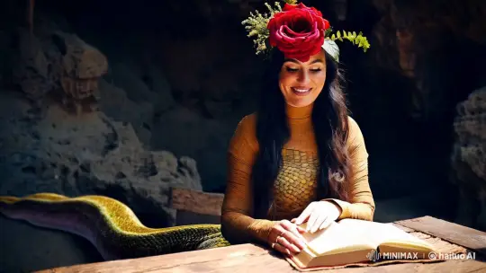 Mystical Siren in Enchanted Cave Reading Book – AI Generated Video | Hailuo AI