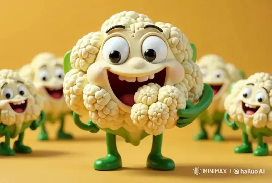 Animated Cauliflower Characters Enjoying a Joyful Feast – AI Generated Video | Hailuo AI