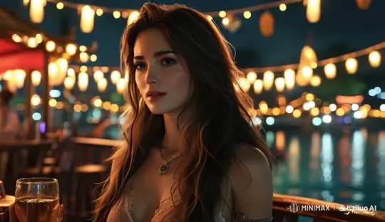 Evening Serenity: Woman Enjoying Drinks on Terrace – AI Generated Video | Hailuo AI