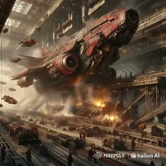 Futuristic Spacecraft Launch in Industrial Hangar – AI Generated Video | Hailuo AI