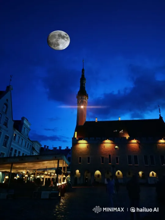 Quiet Town Square Enjoys Peaceful Moonlit Evening – AI Generated Video | Hailuo AI