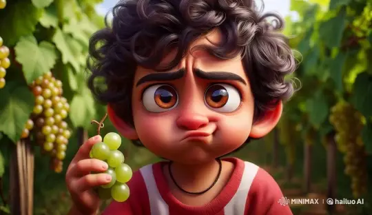 Boy Reacts to Sour Grapes in Vineyard – AI Generated Video | Hailuo AI