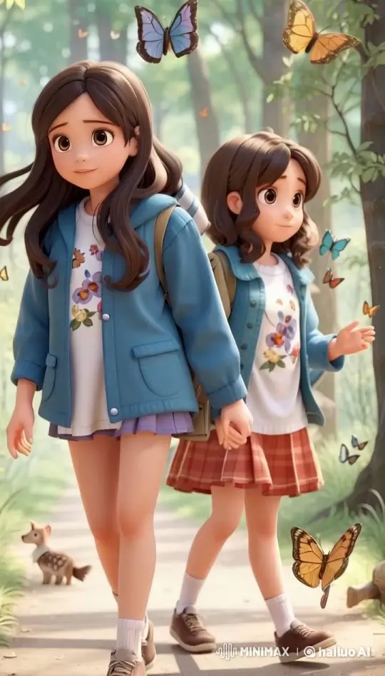 Girls Enjoy Nature Walk in Enchanting Forest – AI Generated Video | Hailuo AI