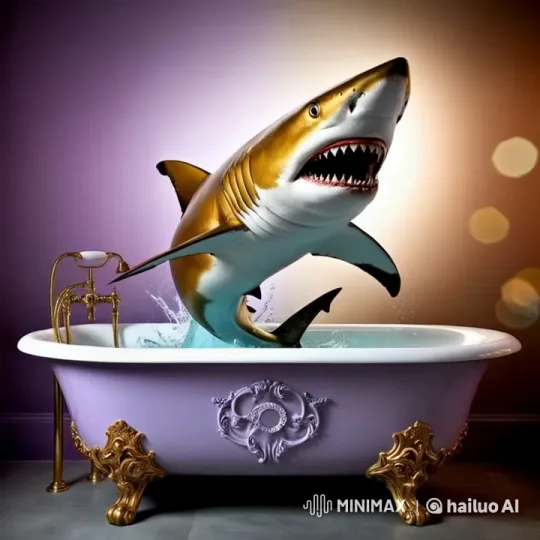 Shark Leaps into Strawberry Ice Cream Bathtub Fantasy – AI Generated Video | Hailuo AI